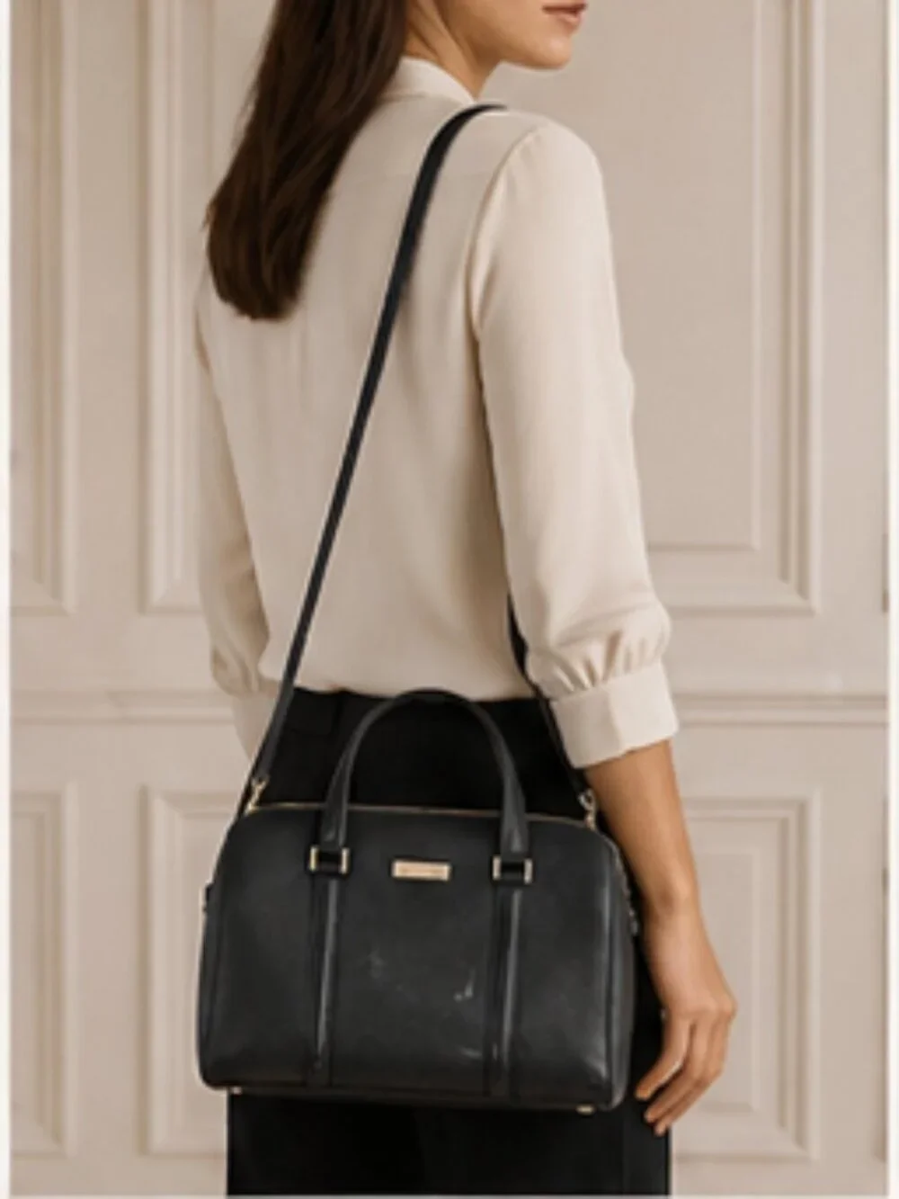 Kate Spade Black Satchel Gold Hardware Structured Bag
